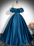 Royal Blue A-Line Pleated Off-The-Shoulder Prom Dress BM bride