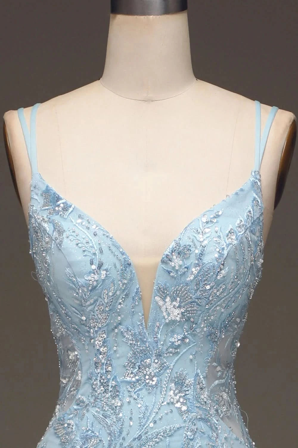 Elegant Slimming Sky Blue Sequin Prom Dress Long BM bride