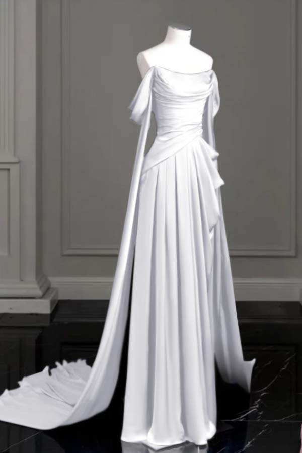 Off the Shoulder Strapless Sleeveless Long Prom Dress With Pleated BMBRIDE