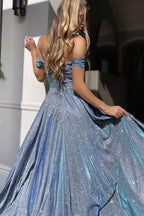 V-Neck Off-The-Shoulder Sequined Mermaid Evening Dress with Front Split BM bride