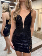Short Sheath Lace Homecoming Dress with V Neck BM bride