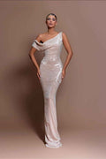 Charming Off the Shoulder Sleeveless Long Mermaid Prom Dress With Sequins