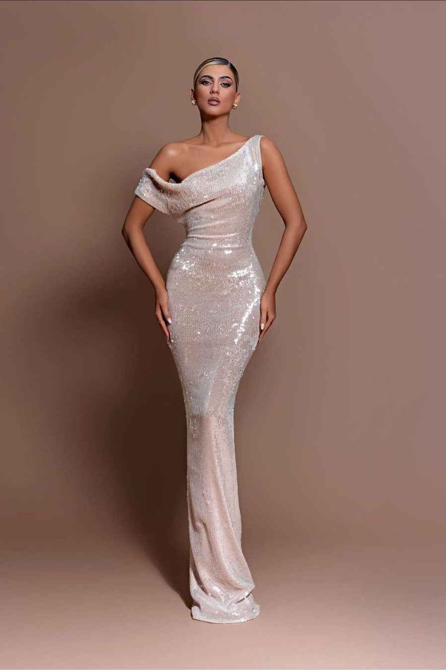 Charming Off the Shoulder Sleeveless Long Mermaid Prom Dress With Sequins