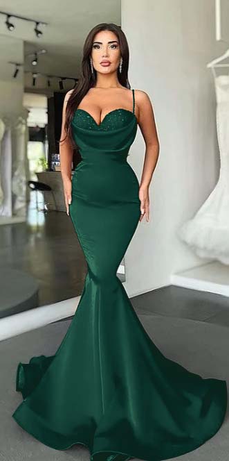 Mermaid Red Spaghetti Strap Sleeveless Sweetheart Prom Dress With Sequins BMBRIDE