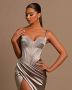 Fashionable Sliver Spaghetti Strap Mermaid Prom Dress With Split