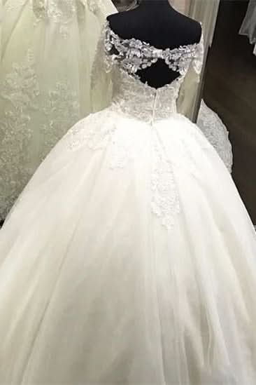 Off-the-Shoulder Long Sleeve Ball Gown Wedding Dress with Lace Appliques BM bride