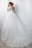 Ball Gown Long Sleeve Jewel Wedding Dress with Tulle Lace BM bride