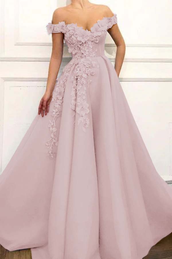Strapless Off the Shoulder Sleeveless Long Prom Dress With Appliques BMBRIDE