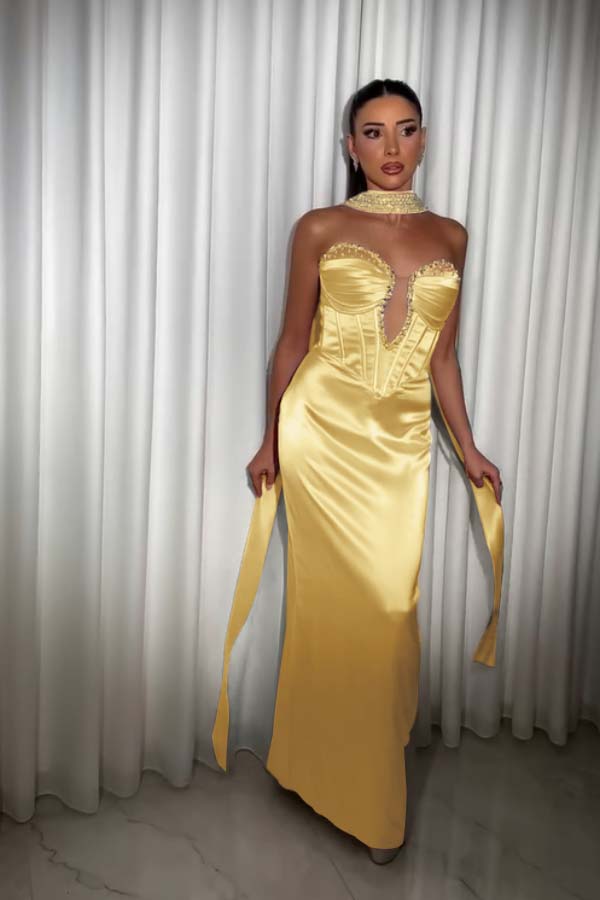 Strapless Sleeveless Long Mermaid Prom Dress With Pleated Beading BMBRIDE