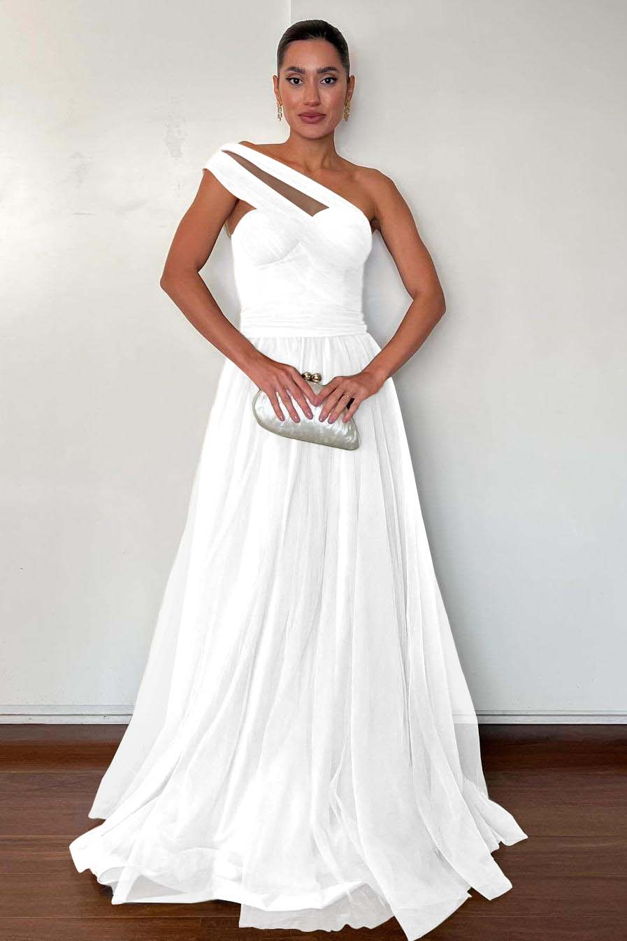 One Shoulder Sweetheart Sleeveless Long Prom Dress With Pleated