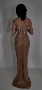 Luxurious Mermaid Crystal Beaded Hand-Embroidered Corset Prom Dress BM bride