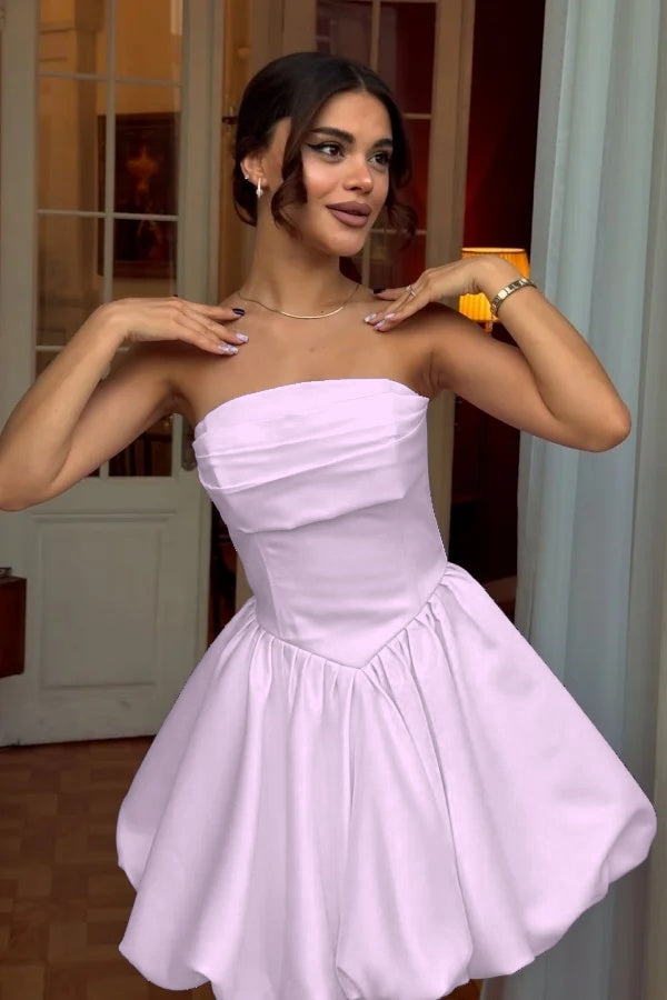 Chic Strapless Sleeveless Short A Line Prom Dress With Pleated BMBRIDE