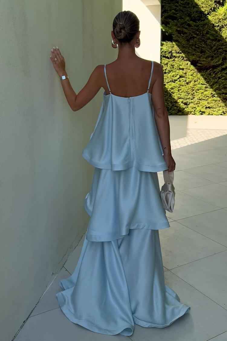 Spaghetti Strap Sleeveless Long Prom Dress With Ruffles Pleated