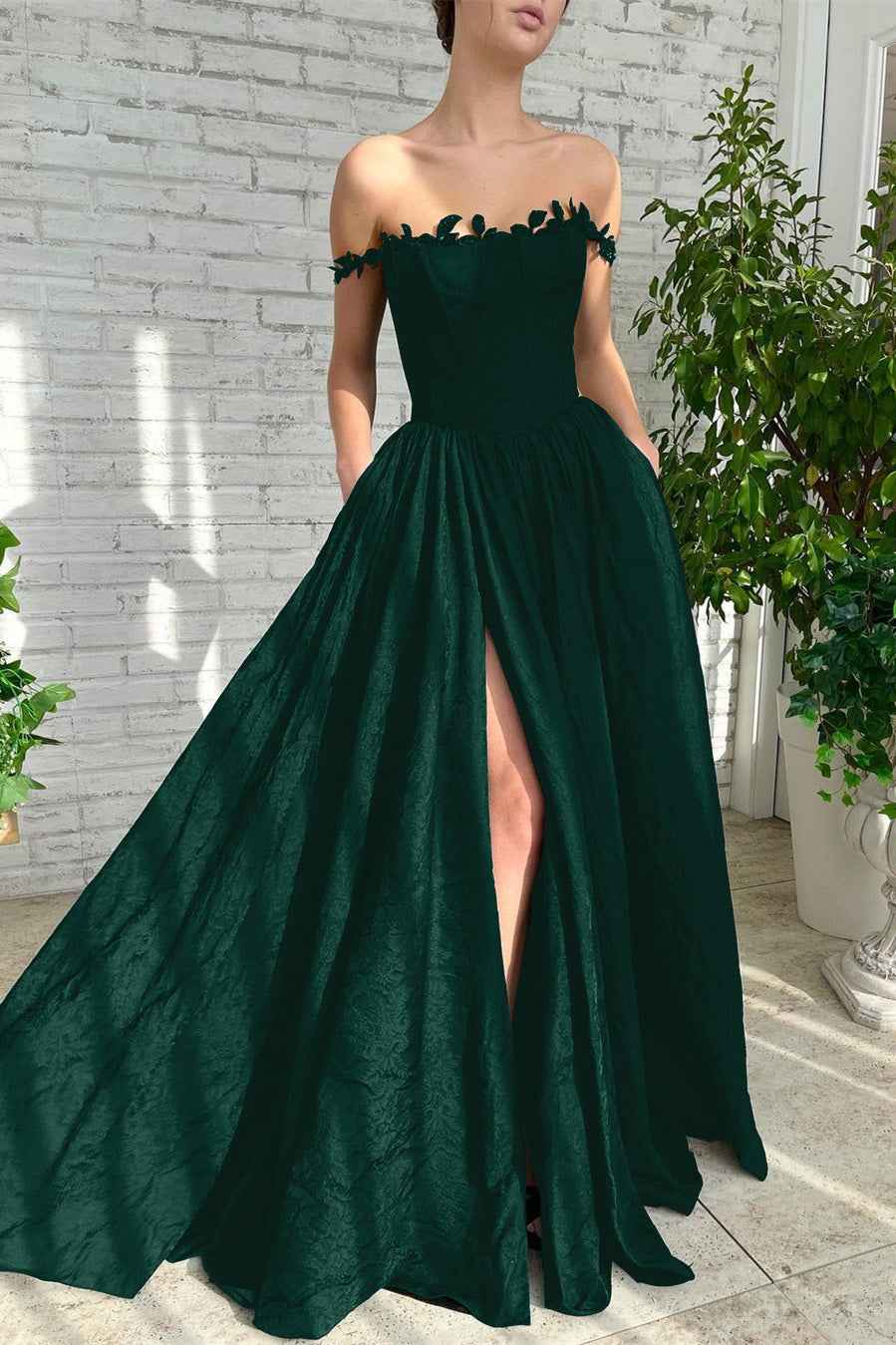 Charming Black Off the Shoulder Strapless Split Princess Long Prom Dress