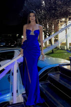 Spaghetti Strap Sleeveless Long Mermaid Prom Dress With Split Beading