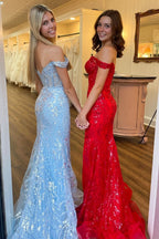 Elegant Off-the-Shoulder Floral A-Line Prom Dress with Tiered Ruffles BM bride