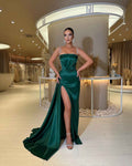 Rhinestone Sleeveless Spaghetti Strap With Split Green Prom Dress