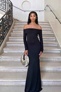 Long Sleeves Off the Shoulder Mermaid Long Prom Dress With Pleated