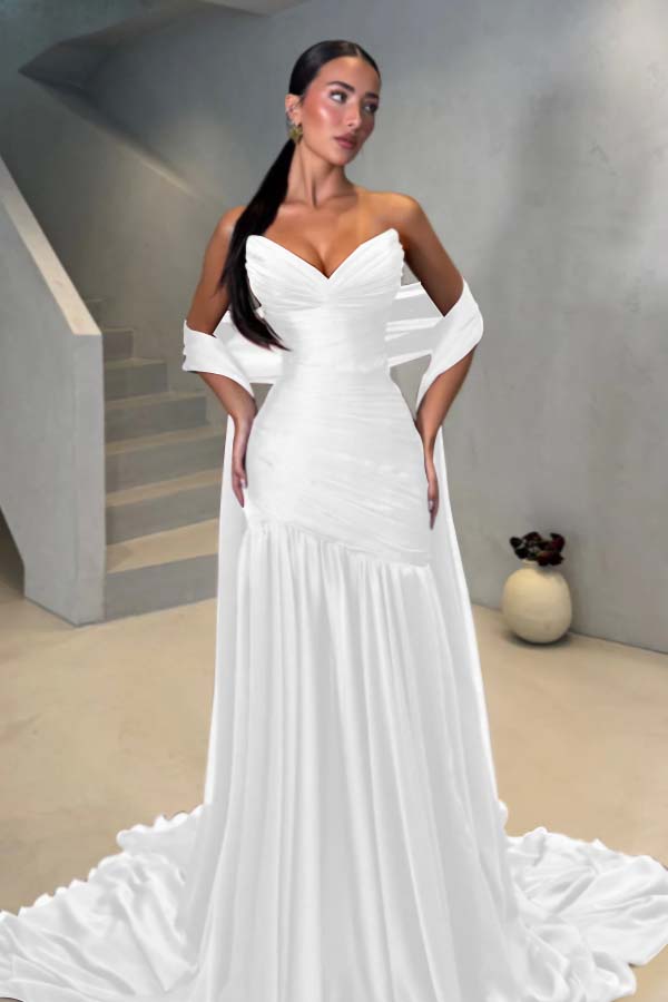 Chiffon Strapless Sleeveless Long Mermaid Prom Dress With Pleated BMBRIDE