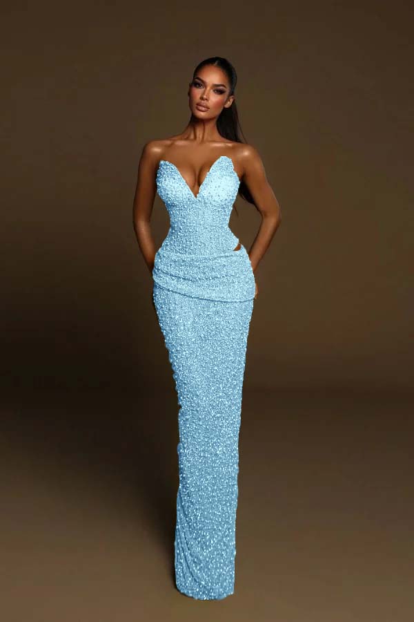 Strapless Sleeveless Long Mermaid Prom Dress With Pleated Beading BMBRIDE