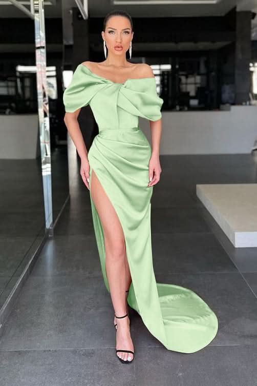 Burnt Orange Off-the-Shoulder Mermaid Prom Dress with Split BM bride