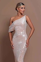 Charming Off the Shoulder Sleeveless Long Mermaid Prom Dress With Sequins