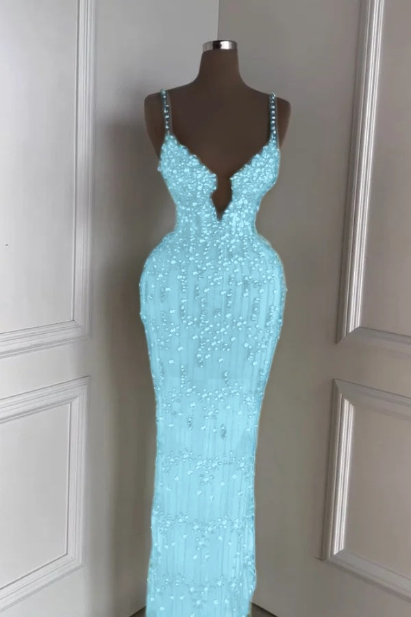 Spaghetti Strap Sleeveless Long Mermaid Prom Dress With Beading