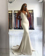 Spaghetti Strap Backless Sleeveless V Neck Long Pleated Mermaid Prom Dress