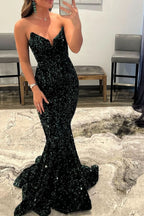 Dark Green V-Neck Long Mermaid Prom Dress with Sequins BM bride