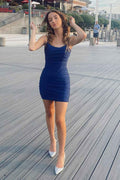 Sparkly Navy Sequined Lace-Up Back Tight Homecoming Dress Bmbride