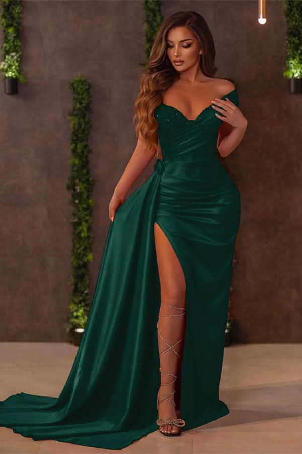 Red Long Ruffle Mermaid Split Prom Dress with Sequins and Sweetheart BM bride