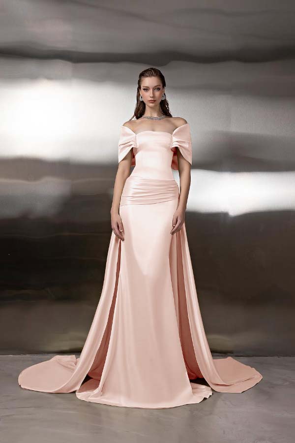 Off the Shoulder Sleeveless Long Mermaid Prom Dress With Pleated BMBRIDE