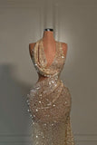 Sexy Long Sequined V Neck Evening Dress with Halter BM bride