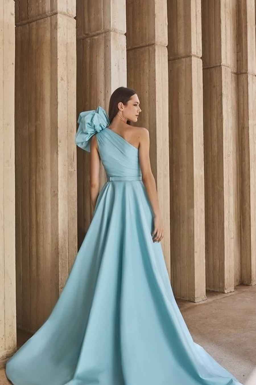One Shoulder Sleeveless A Line Prom Dress With Pleated Belt