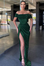 Lilac Off-The-Shoulder Split Mermaid Prom Dress with Sequins BM bride