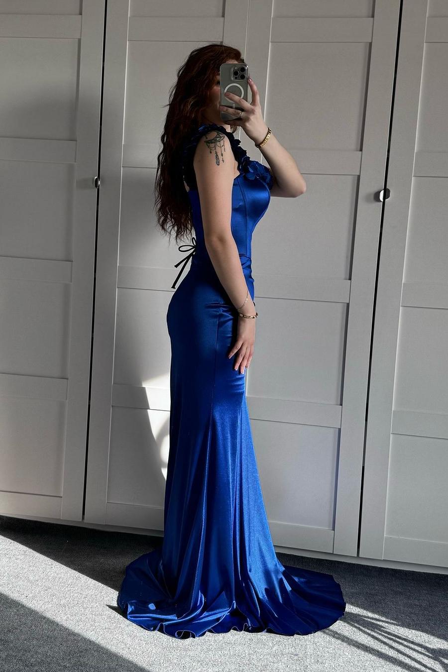 Off the Shoulder Sleeveless Mermaid Long Prom Dress With Ruffles