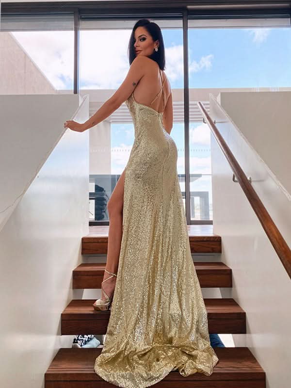 Sequins Mermaid Prom Dress with Split BM bride