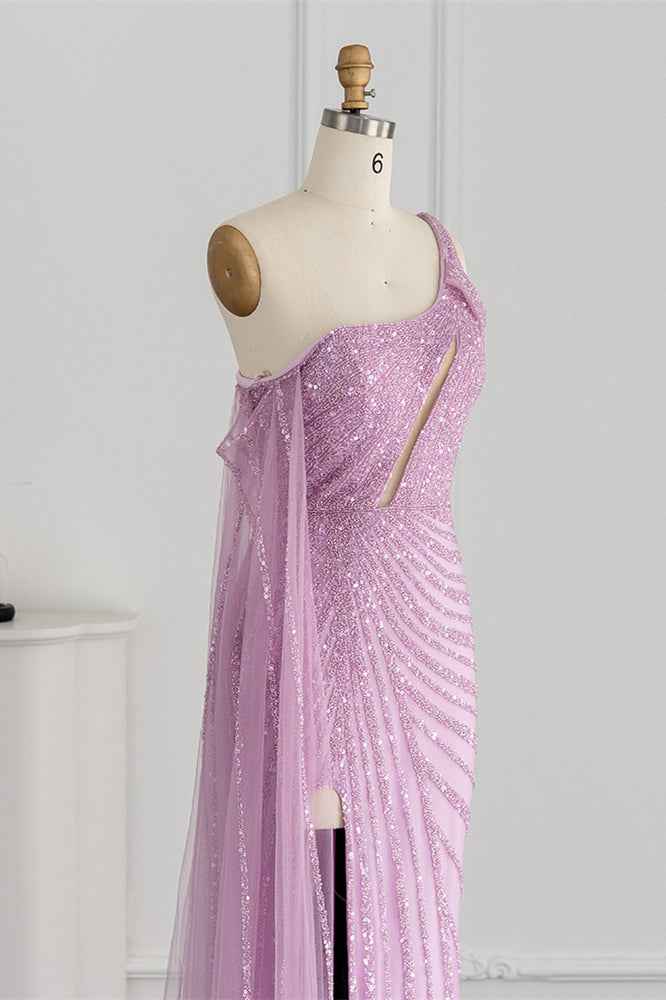 Stunning One Shoulder Mermaid Prom Dress Split With Sparkle Sequins