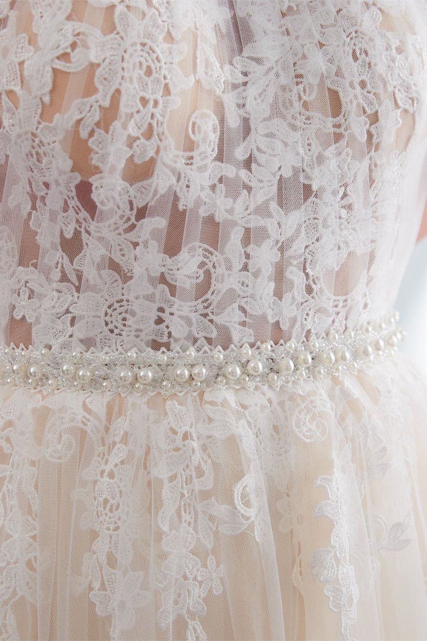 High Neck Tulle Wedding Dress with Appliques BM bride