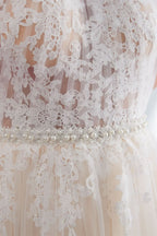 High Neck Tulle Wedding Dress with Appliques BM bride
