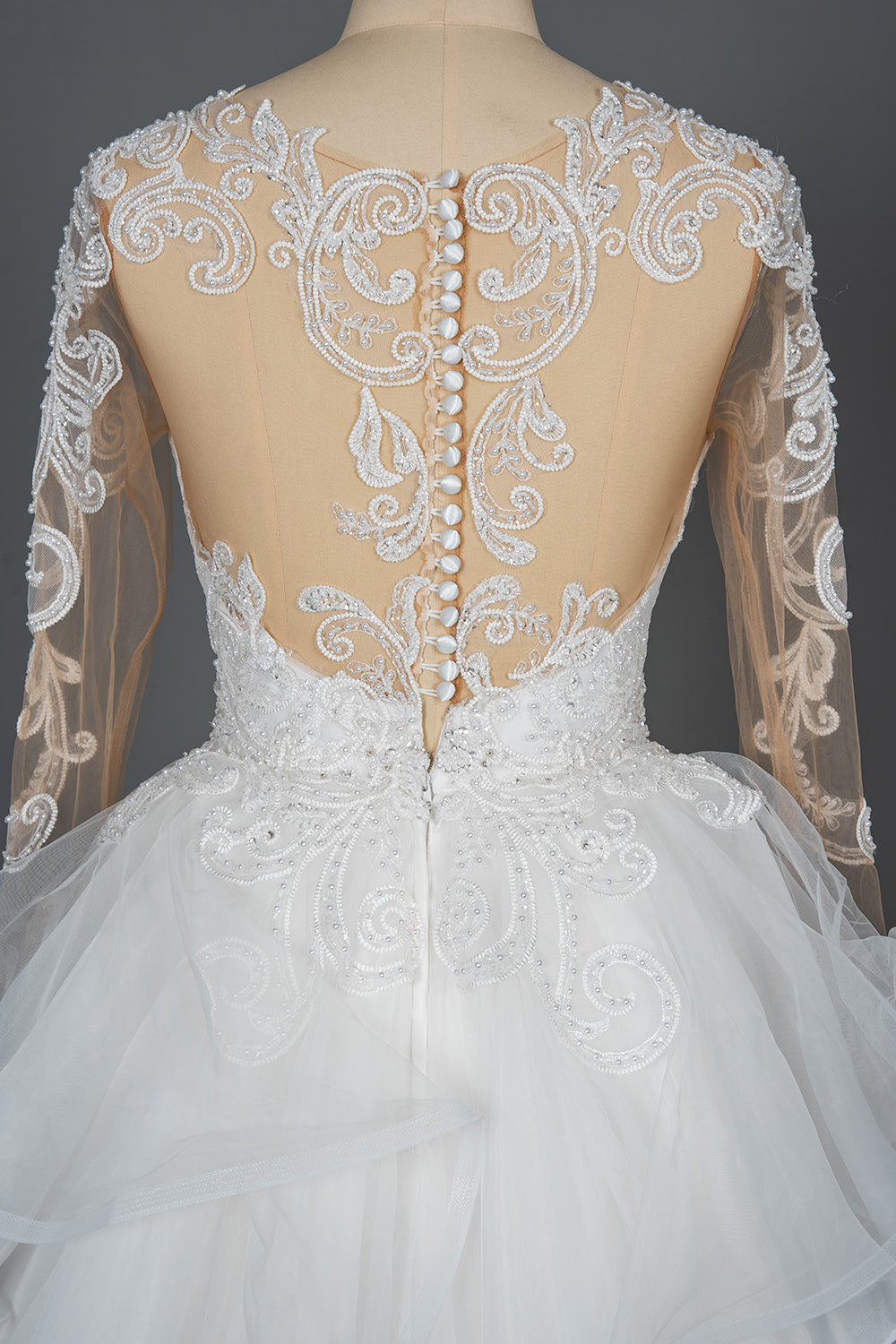 A-Line V-neck Hi-Lo Wedding Dress Open Back Ruffles Tulle With Appliques Lace BM bride