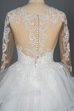 A-Line V-neck Hi-Lo Wedding Dress Open Back Ruffles Tulle With Appliques Lace BM bride