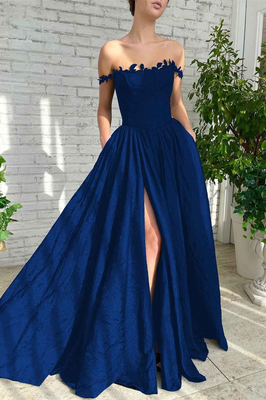 Charming Black Off the Shoulder Strapless Split Princess Long Prom Dress