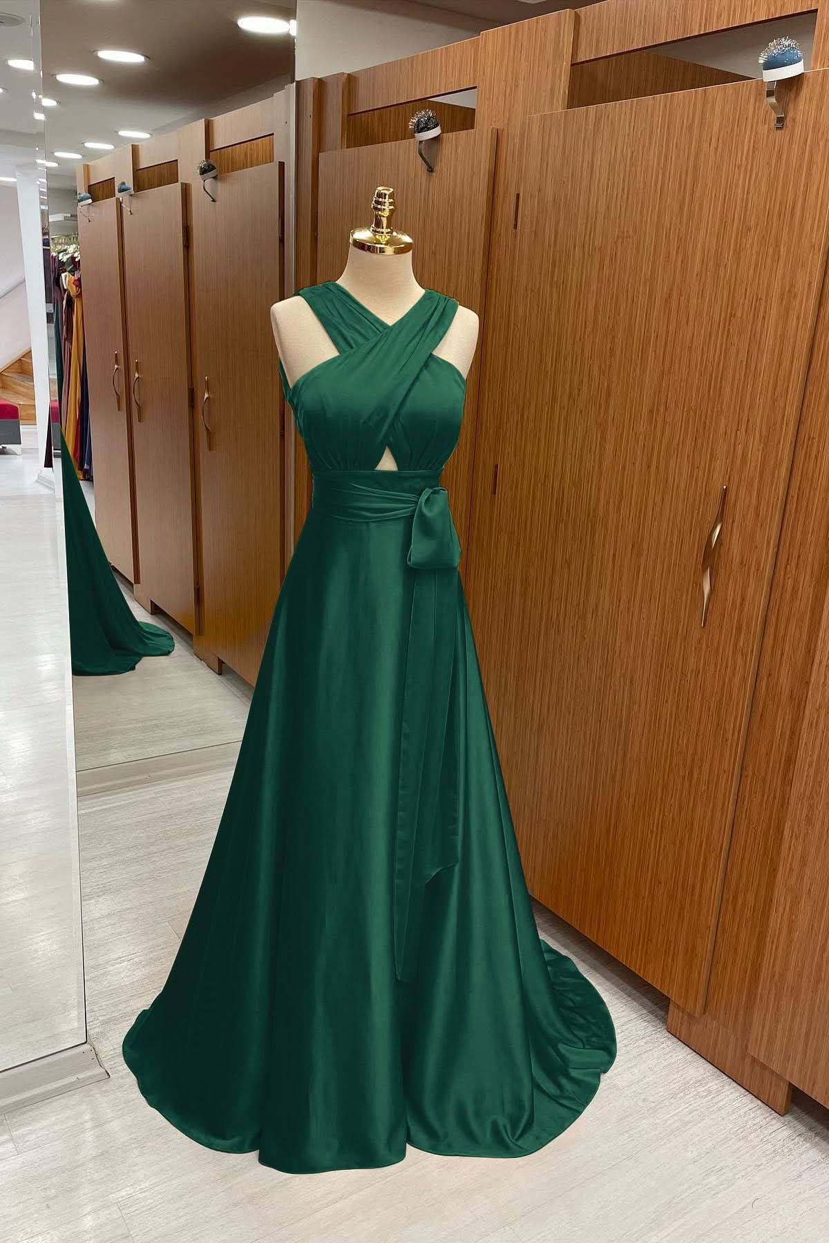 Elegant Strapped A-Line Long Prom Dress with Halter BM bride