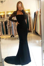 Black Long Sleeves Mermaid Lace Prom Dress BM bride