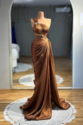 One Shoulder Sleeveless Long Mermaid Prom Dress With Pleated BMBRIDE