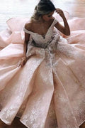 Classy Church Wedding Dress Sweetheart Off-the-Shoulder A-Line with Lace Appliques and Ruffles BM bride