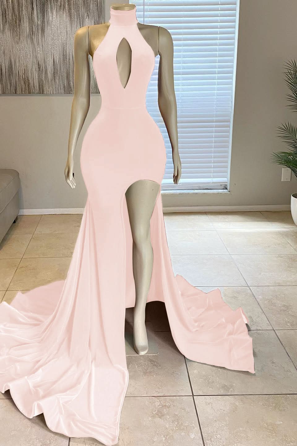 Glorious Red High-Neck Front Split Mermaid Prom Dress Online BM bride