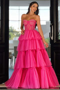 Elegant Hot Pink Sweetheart Sleeveless Layers Prom Dress BM bride
