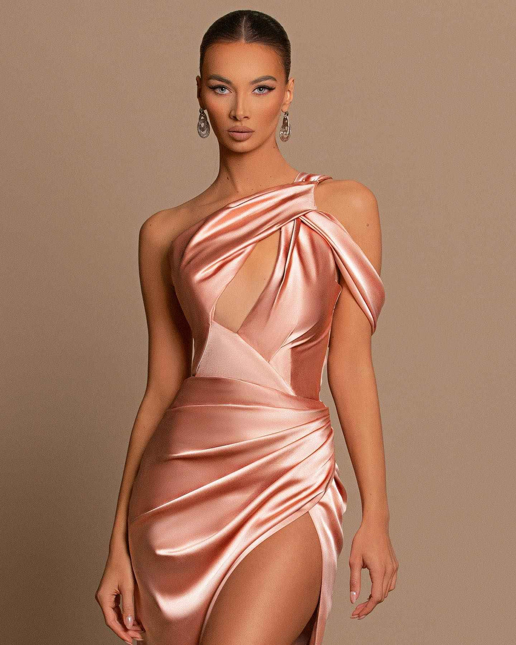 One Shoulder Sleeveless Stunning Pleated Mermaid Evening Dress With Side Split